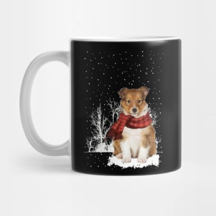 Christmas Shetland Sheepdog With Scarf In Winter Forest Mug